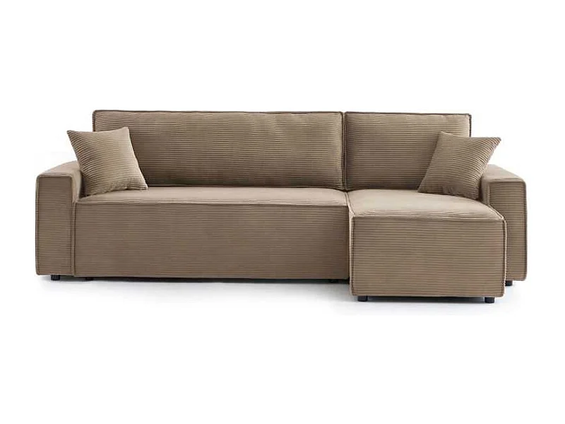 Canapé d’angle convertible réversible velours côtelé 4 places grège IOLITE