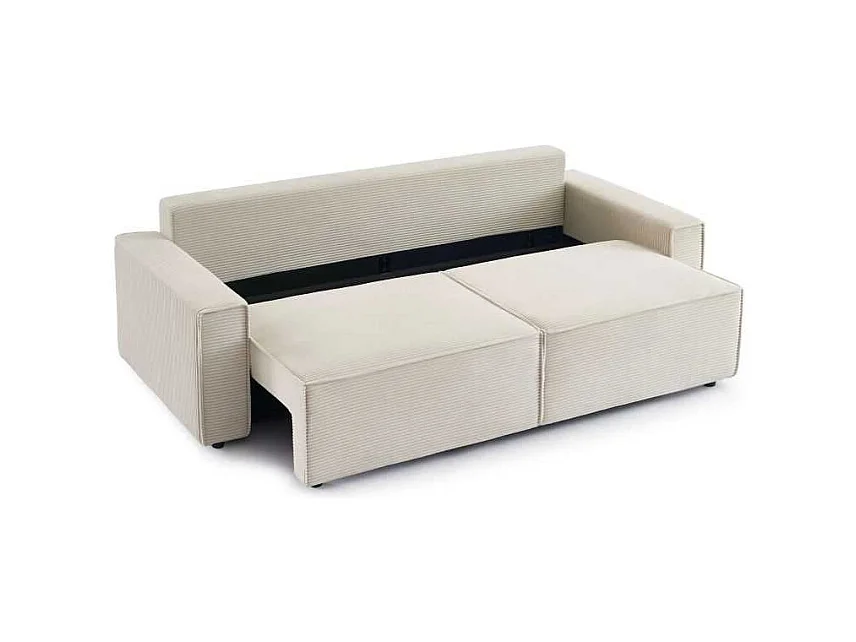 Canapé droit convertible velours côtelé 3 places beige IOLITE