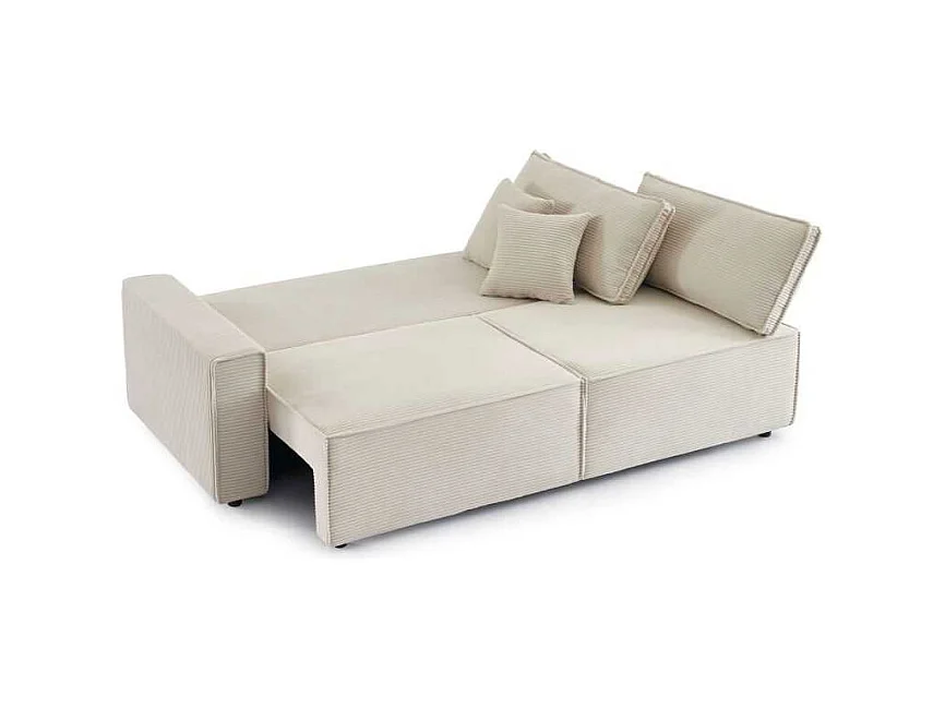 Canapé droit convertible velours côtelé 3 places beige IOLITE