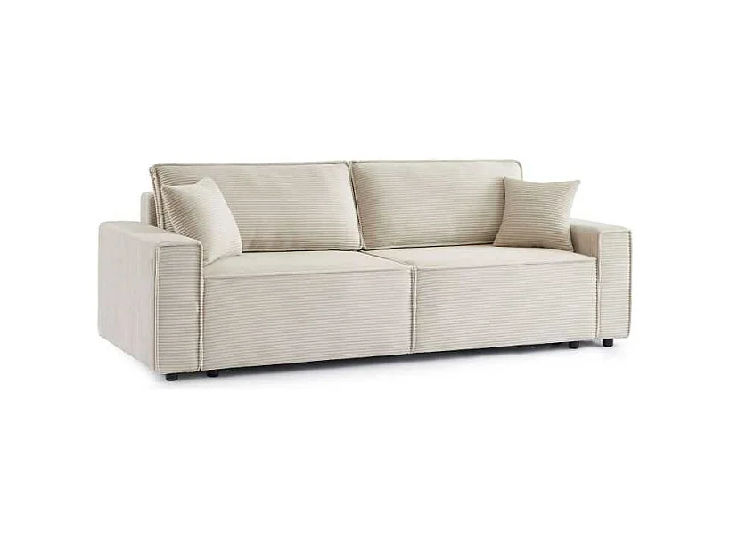 Canapé droit convertible velours côtelé 3 places beige IOLITE