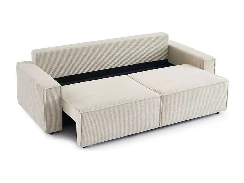 Canapé droit convertible velours côtelé 3 places beige IOLITE