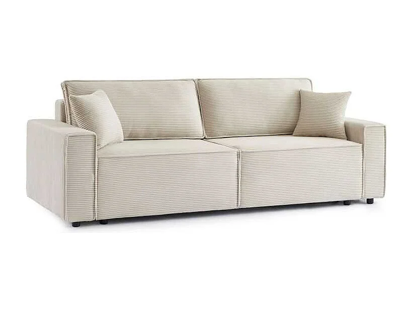 Canapé droit convertible velours côtelé 3 places beige IOLITE