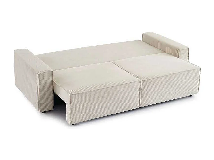 Canapé droit convertible velours côtelé 3 places beige IOLITE