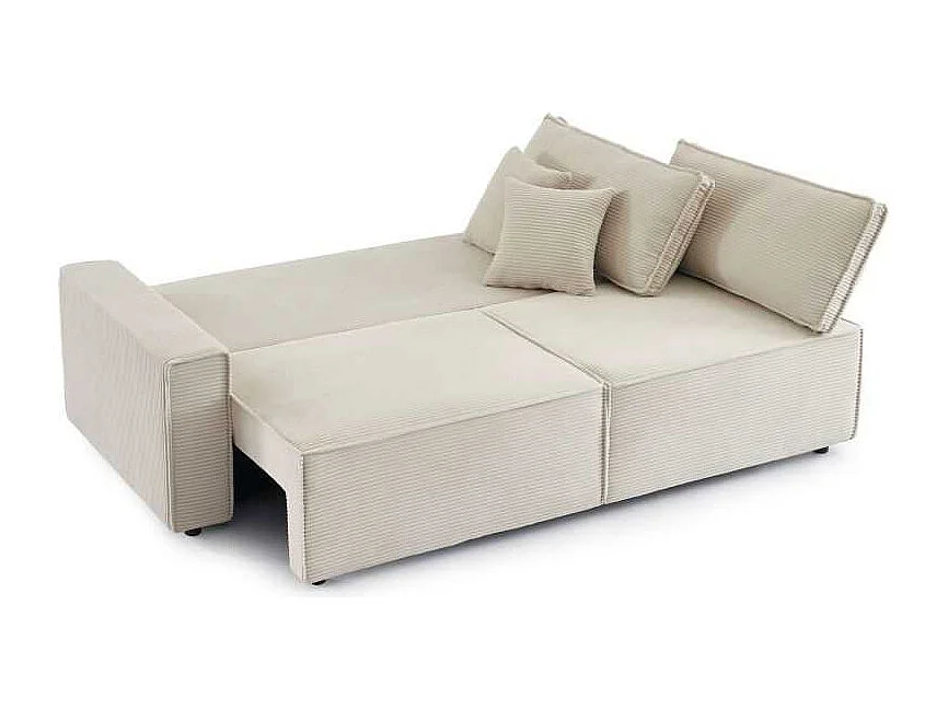 Canapé droit convertible velours côtelé 3 places beige IOLITE