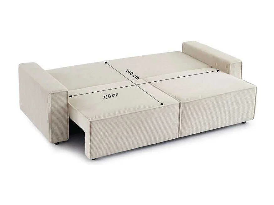 Canapé droit convertible velours côtelé 3 places beige IOLITE