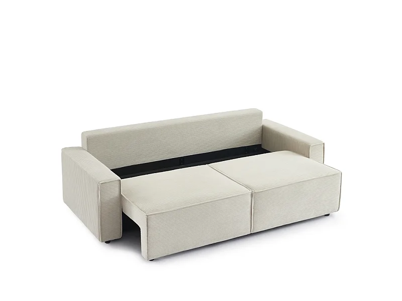 Canapé convertible 2 places en velours côtelé beige IOLITE