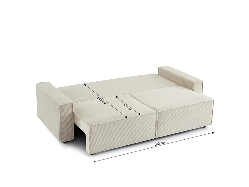 Canapé convertible 2 places en velours côtelé beige IOLITE