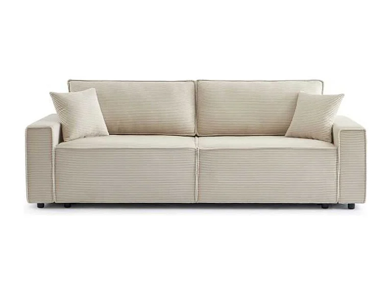 Canapé droit convertible velours côtelé 3 places beige IOLITE