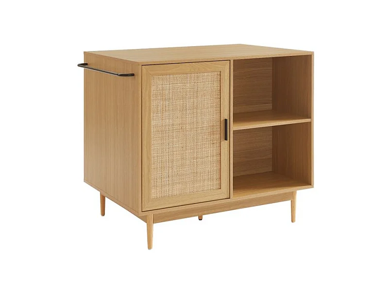 Ilot central effet chêne et cannage rotin 100 cm ZIRCON