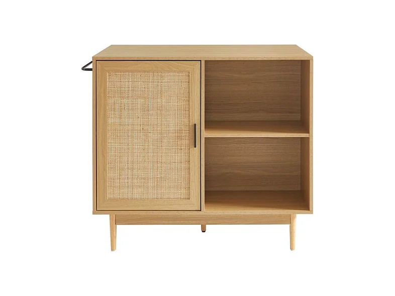 Ilot central effet chêne et cannage rotin 100 cm ZIRCON