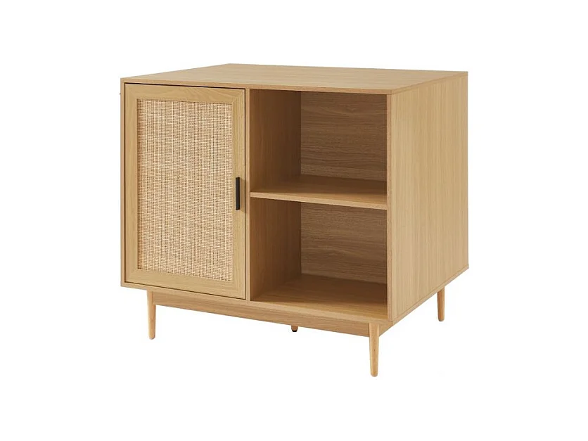 Ilot central effet chêne et cannage rotin 100 cm ZIRCON