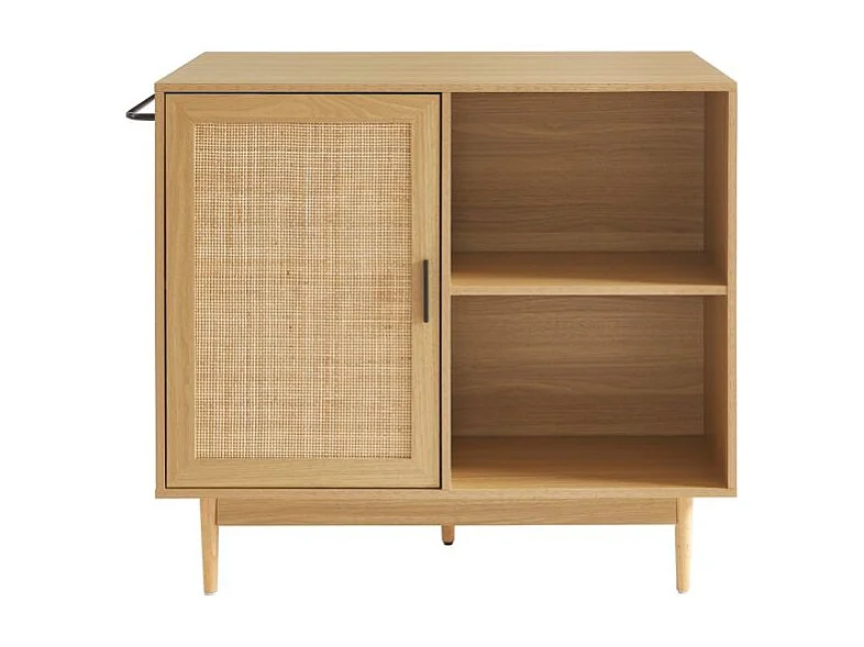 Ilot central effet chêne et cannage rotin 100 cm ZIRCON