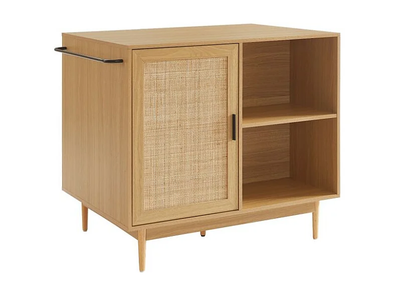 Ilot central effet chêne et cannage rotin 100 cm ZIRCON