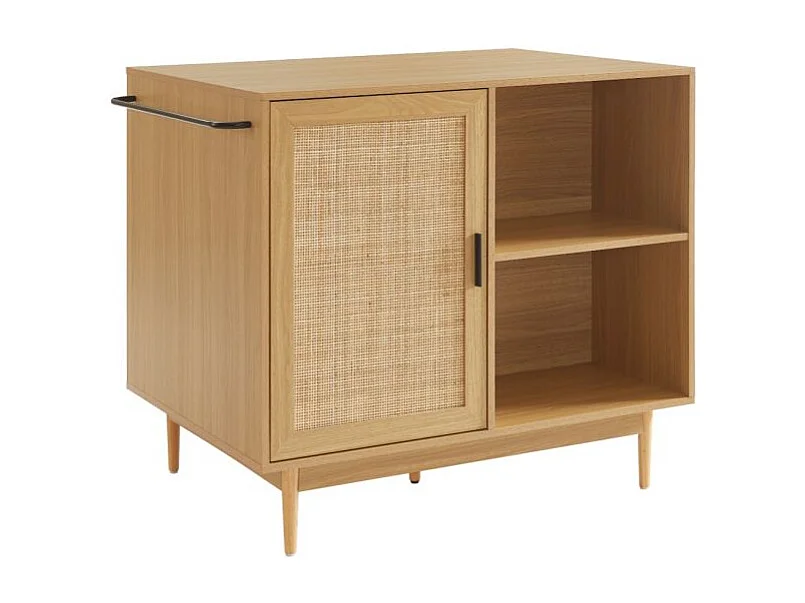 Ilot central effet chêne et cannage rotin 100 cm ZIRCON