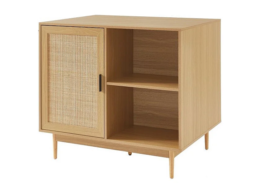 Ilot central effet chêne et cannage rotin 100 cm ZIRCON