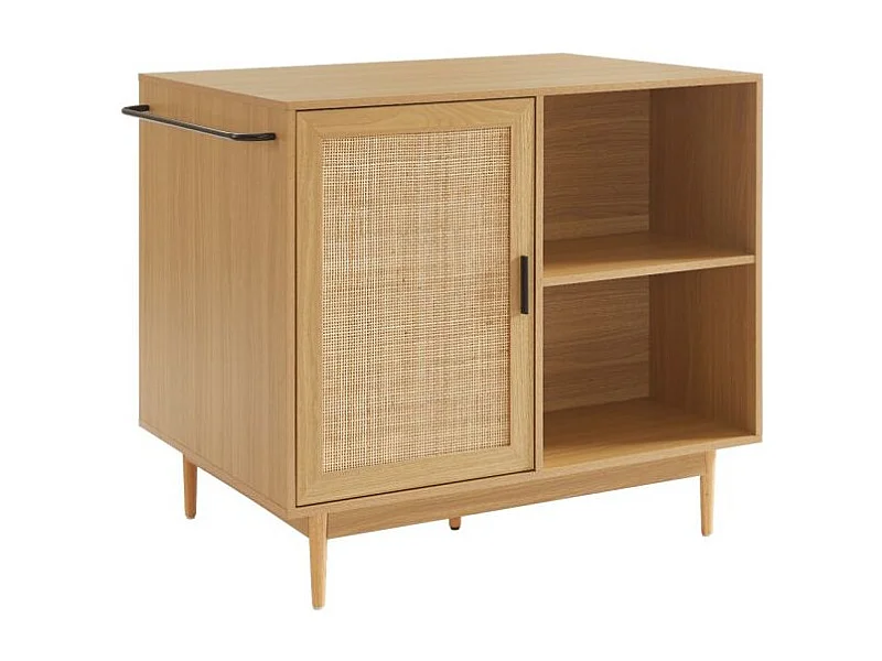 Ilot central effet chêne et cannage rotin 100 cm ZIRCON