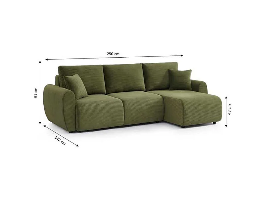 Canapé d'angle convertible réversible velours côtelé 4 places vert SELENITE