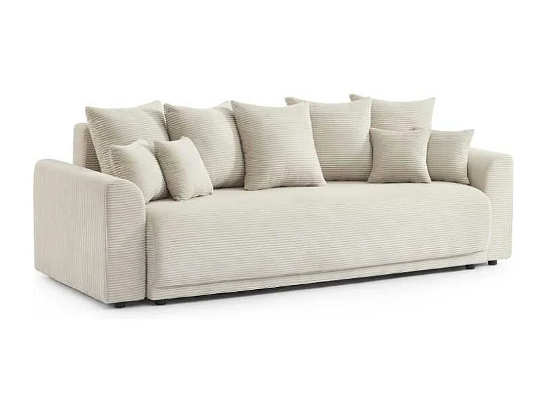 Canapé droit convertible velours côtelé 3 places beige CALCITE