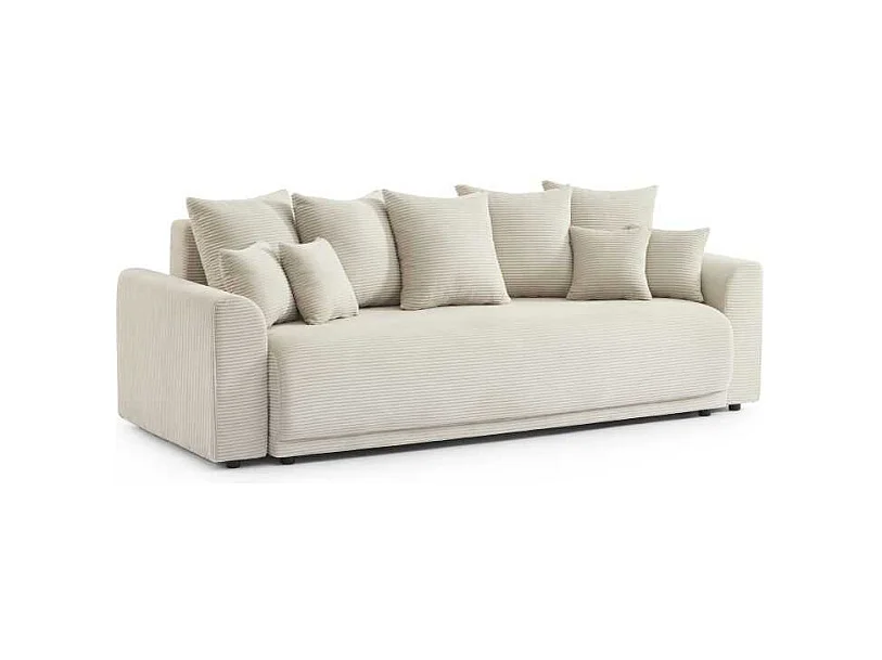 Canapé droit convertible velours côtelé 3 places beige CALCITE