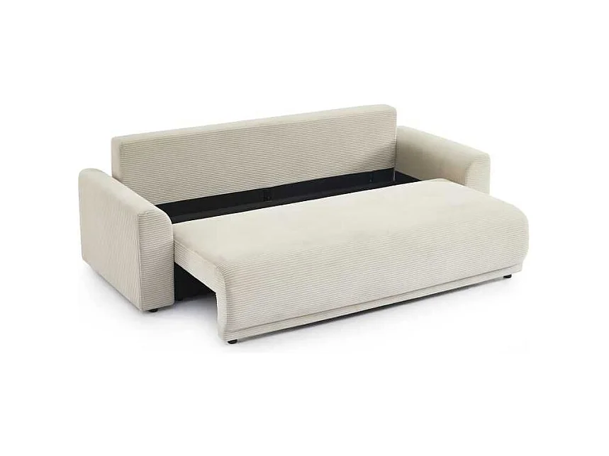 Canapé droit convertible velours côtelé 3 places beige CALCITE