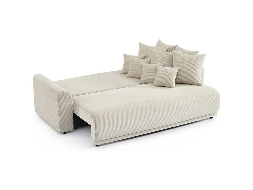 Canapé droit convertible velours côtelé 3 places beige CALCITE