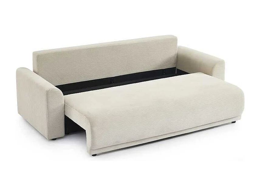 Canapé droit convertible velours côtelé 3 places beige CALCITE