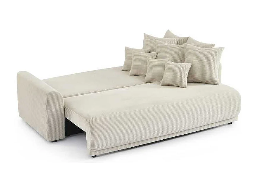 Canapé droit convertible velours côtelé 3 places beige CALCITE