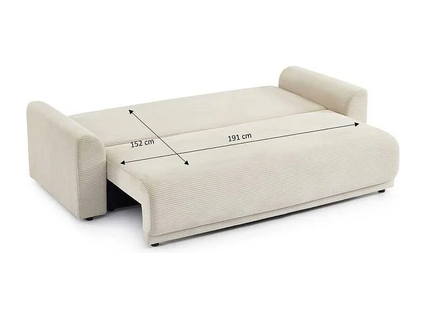 Canapé droit convertible velours côtelé 3 places beige CALCITE