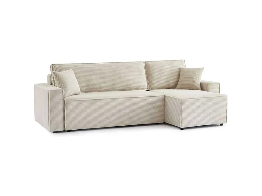 Canapé d’angle convertible réversible velours côtelé 4 places beige IOLITE