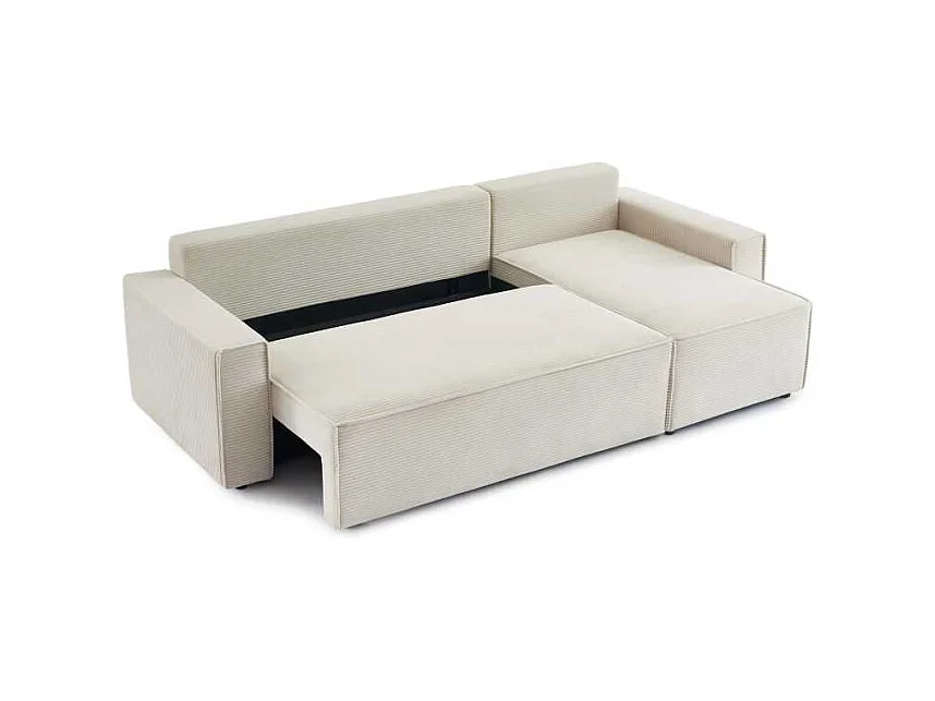 Canapé d’angle convertible réversible velours côtelé 4 places beige IOLITE