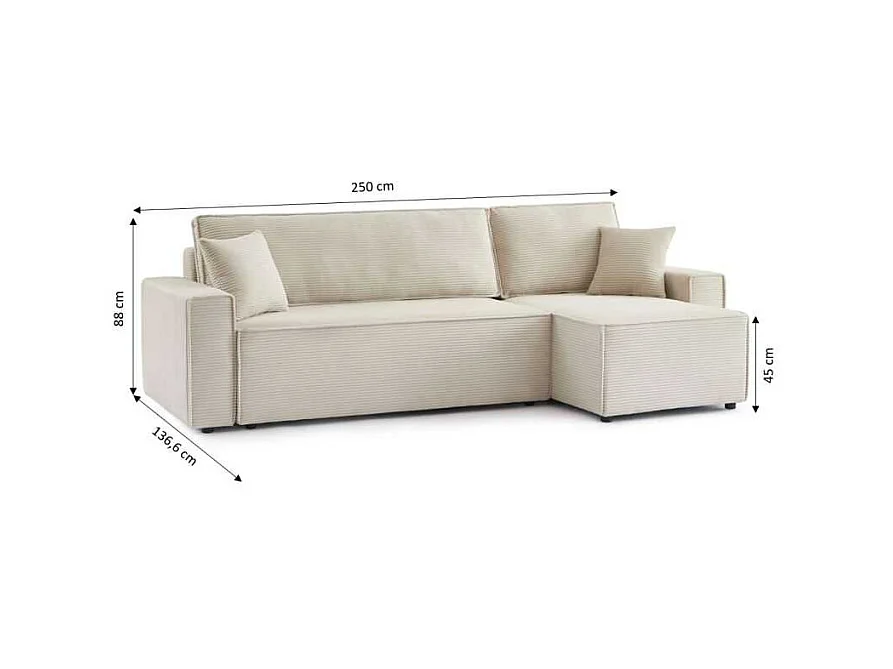 Canapé d’angle convertible réversible velours côtelé 4 places beige IOLITE