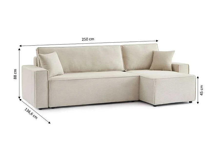 Canapé d’angle convertible réversible velours côtelé 4 places beige IOLITE