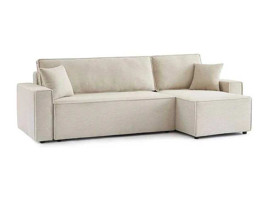 Canapé d’angle convertible réversible velours côtelé 4 places beige IOLITE