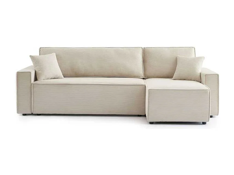 Canapé d’angle convertible réversible velours côtelé 4 places beige IOLITE