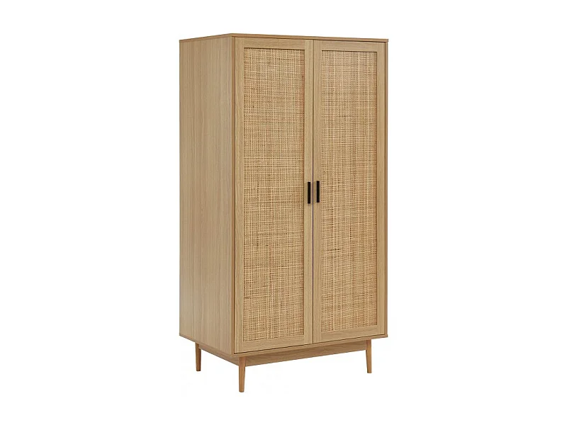 Armoire effet chêne et cannage rotin 2 portes 90 cm ZIRCON