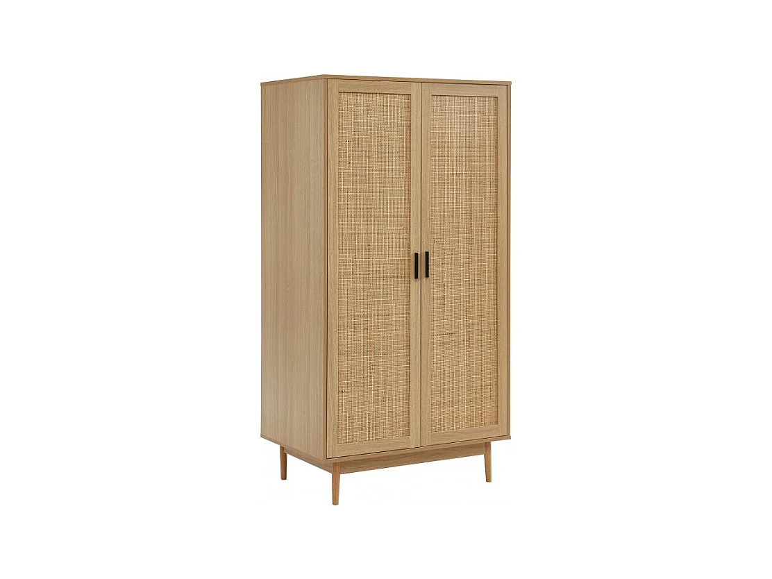 Armoire effet chêne et cannage rotin 2 portes 90 cm ZIRCON