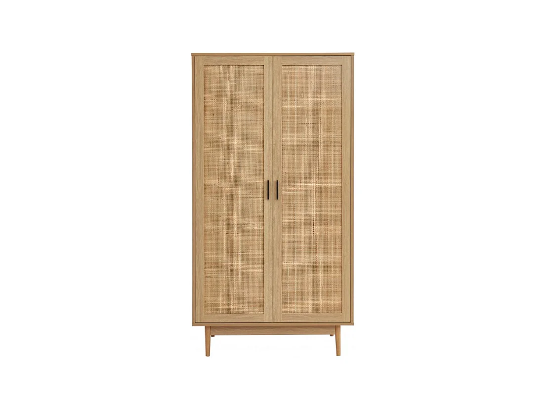 Armoire effet chêne et cannage rotin 2 portes 90 cm ZIRCON