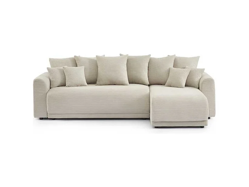 Canapé d’angle convertible réversible velours côtelé 4 places beige CALCITE