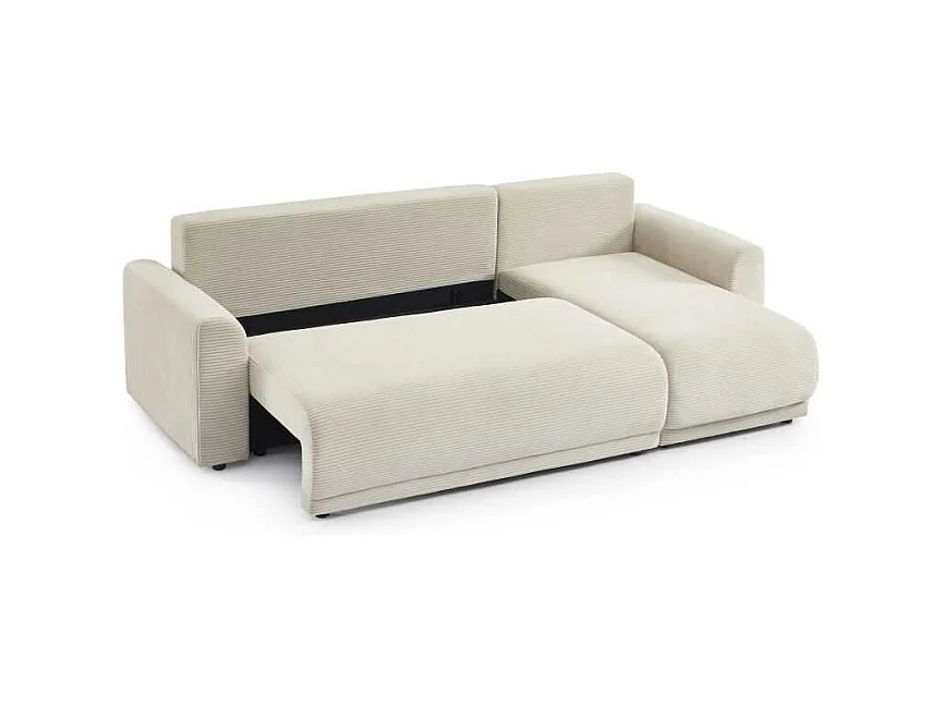 Canapé d’angle convertible réversible velours côtelé 4 places beige CALCITE