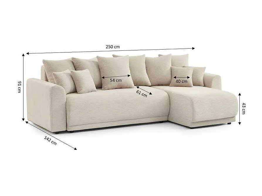 Canapé d’angle convertible réversible velours côtelé 4 places beige CALCITE