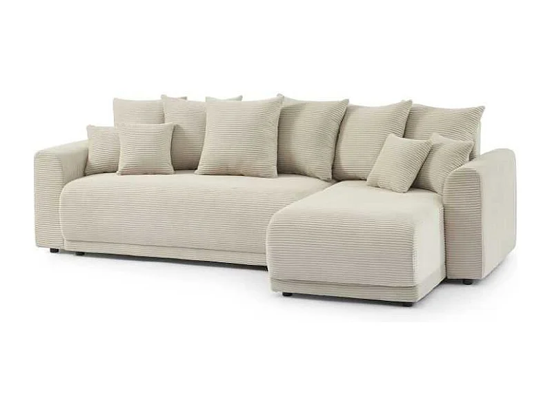 Canapé d’angle convertible réversible velours côtelé 4 places beige CALCITE