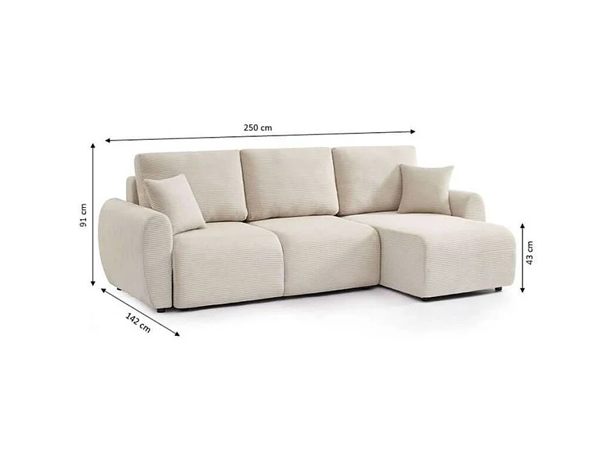 Canapé d'angle convertible réversible velours côtelé 4 places beige SELENITE