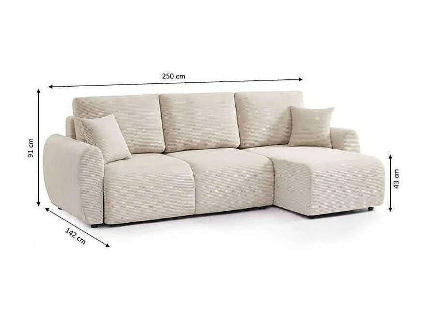 Canapé d'angle convertible réversible velours côtelé 4 places beige SELENITE