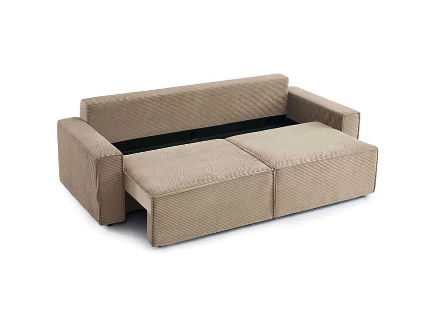 Canapé droit convertible velours côtelé 3 places grège IOLITE