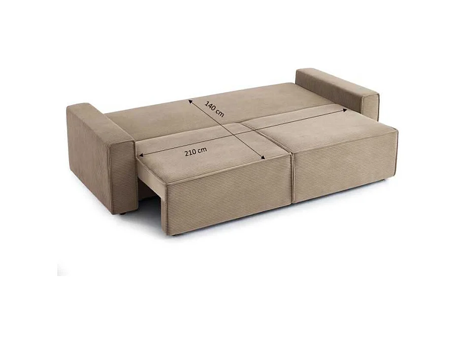 Canapé droit convertible velours côtelé 3 places grège IOLITE