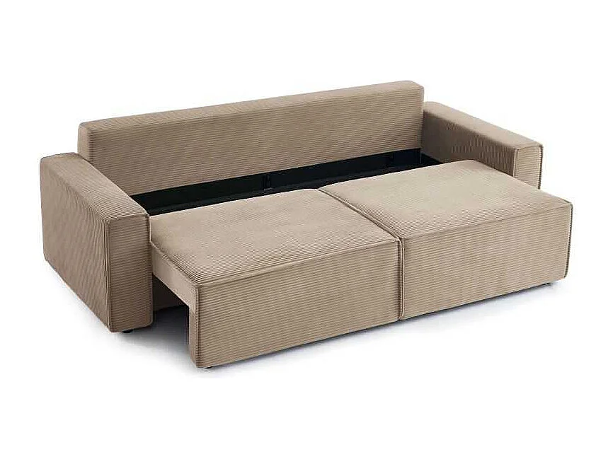 Canapé droit convertible velours côtelé 3 places grège IOLITE