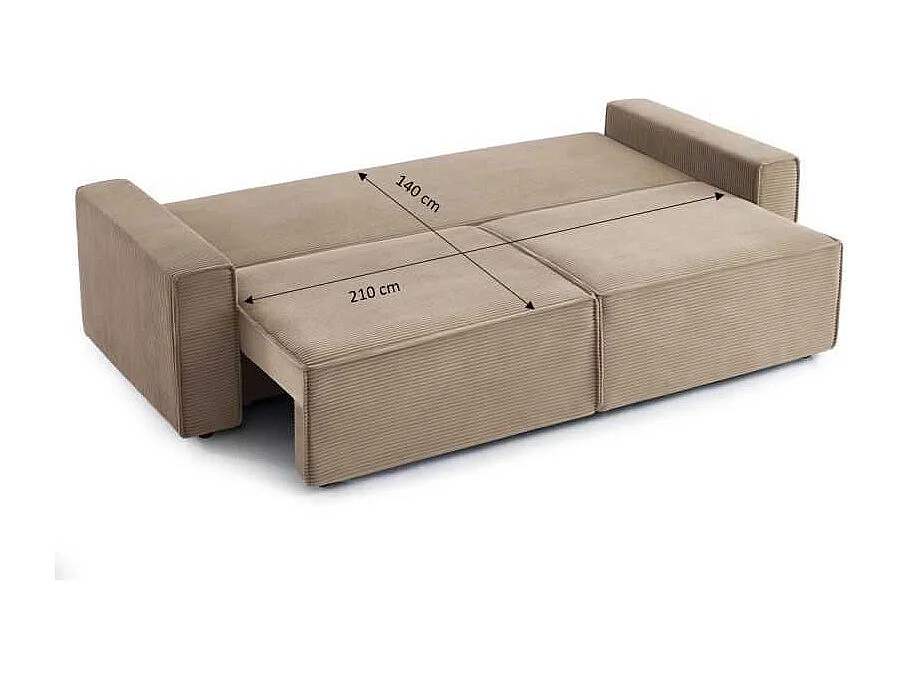 Canapé droit convertible velours côtelé 3 places grège IOLITE