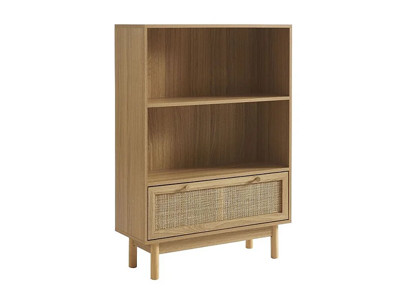 Bibliothèque effet chêne et cannage rotin 80cm ONYX