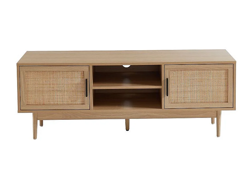 Meuble tv effet chêne et cannage rotin 130cm ZIRCON