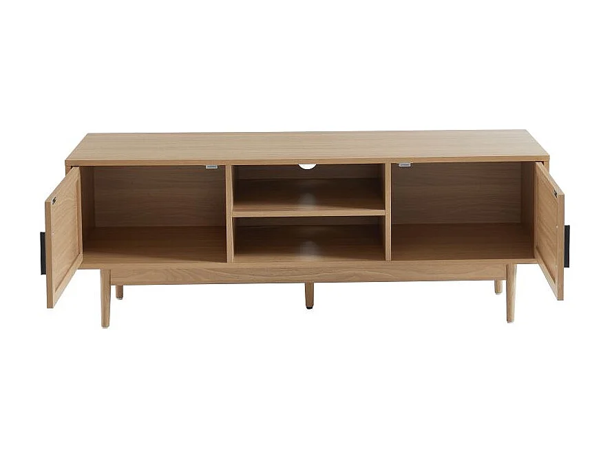 Meuble tv effet chêne et cannage rotin 130cm ZIRCON